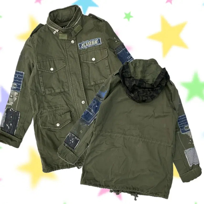 [BUNJANG] Egoist Y2K Vintage Patchwork Khaki Grunge Military Jacket / 에고이스트 브랜드 Y2K 빈티지 패치 카키 그런지 히피 아메카지 야상점퍼