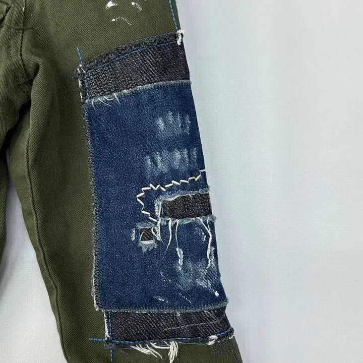 [BUNJANG] Egoist Y2K Vintage Patchwork Khaki Grunge Military Jacket / 에고이스트 브랜드 Y2K 빈티지 패치 카키 그런지 히피 아메카지 야상점퍼