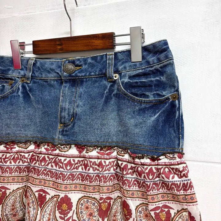 [BUNJANG] C.O.L.Z.A Patchwork Denim Skirt / C.O.L.Z.A 패치워크 히피 캉캉 데님 스커트 JPN L