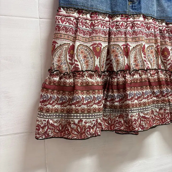 [BUNJANG] C.O.L.Z.A Patchwork Denim Skirt / C.O.L.Z.A 패치워크 히피 캉캉 데님 스커트 JPN L