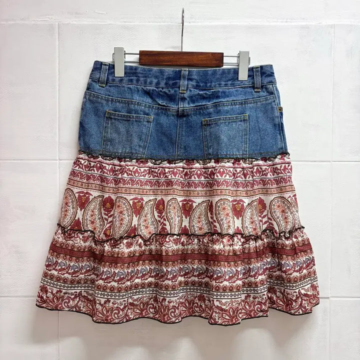 [BUNJANG] C.O.L.Z.A Patchwork Denim Skirt / C.O.L.Z.A 패치워크 히피 캉캉 데님 스커트 JPN L