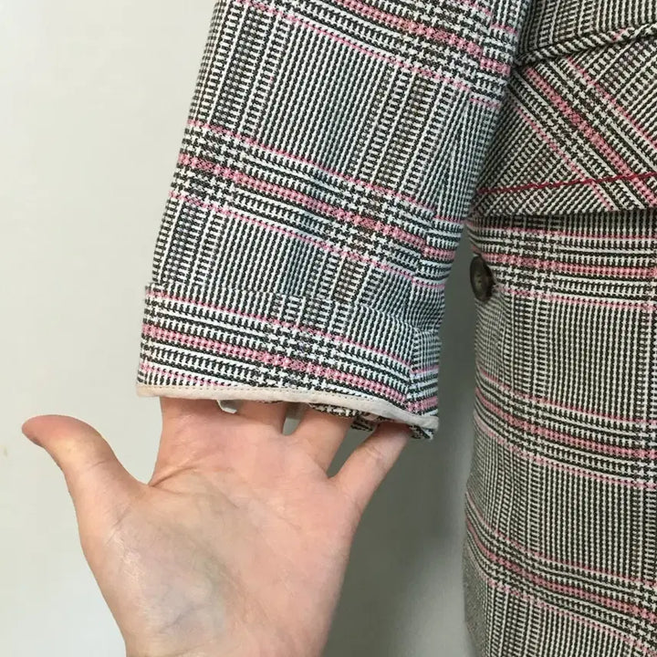 [BUNJANG] Obze Light Gray Check Collar Jacket (Size 55) / 한섬 오브제 라이트그레이 체크 카라 자켓 (55)