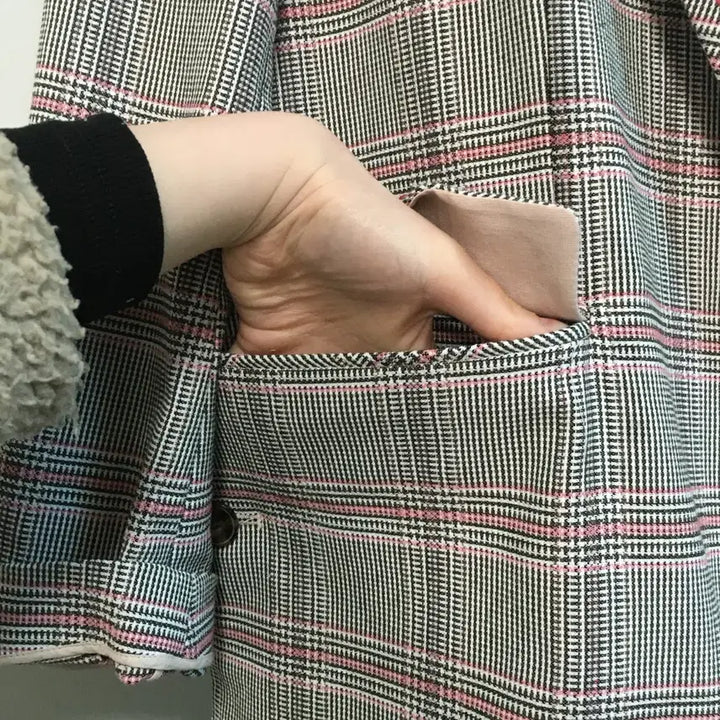 [BUNJANG] Obze Light Gray Check Collar Jacket (Size 55) / 한섬 오브제 라이트그레이 체크 카라 자켓 (55)