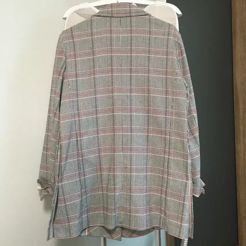 [BUNJANG] Obze Light Gray Check Collar Jacket (Size 55) / 한섬 오브제 라이트그레이 체크 카라 자켓 (55)