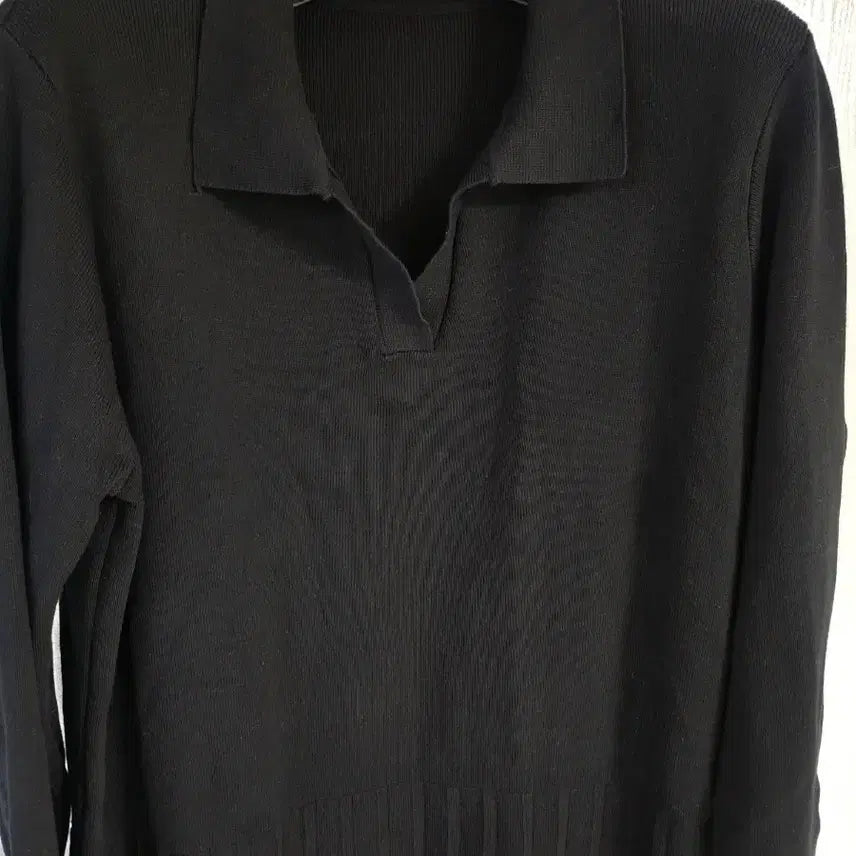 [BUNJANG] Knit Collar Neck Long Dress / 카라넥 니트 원피스 블랙/화이트