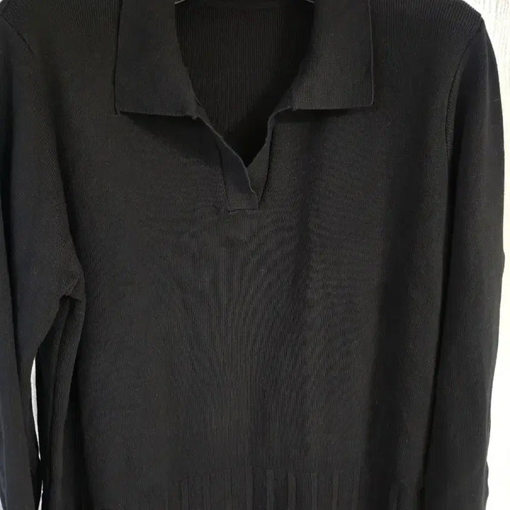 [BUNJANG] Knit Collar Neck Long Dress / 카라넥 니트 원피스 블랙/화이트