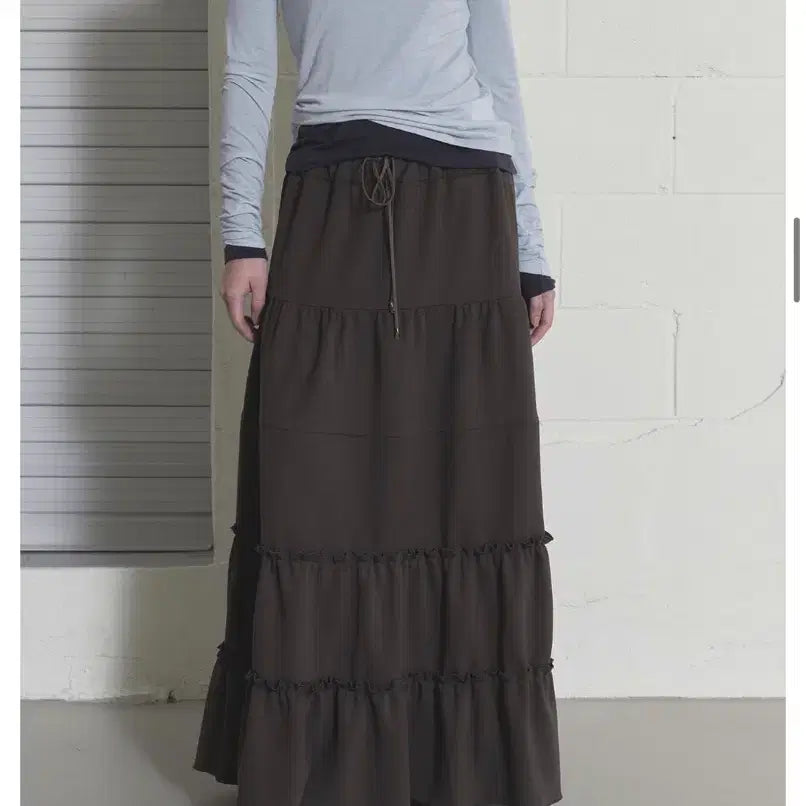 [BUNJANG] ORDES Frill Maxi Skirt - Khaki / 새상품) ORDES 프릴 맥시 스커트 카키