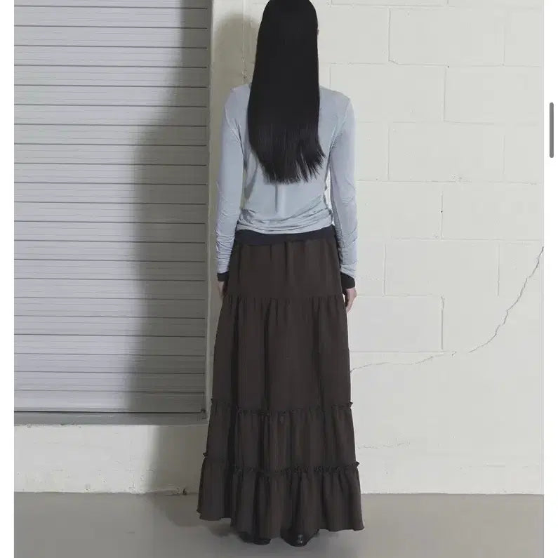 [BUNJANG] ORDES Frill Maxi Skirt - Khaki / 새상품) ORDES 프릴 맥시 스커트 카키