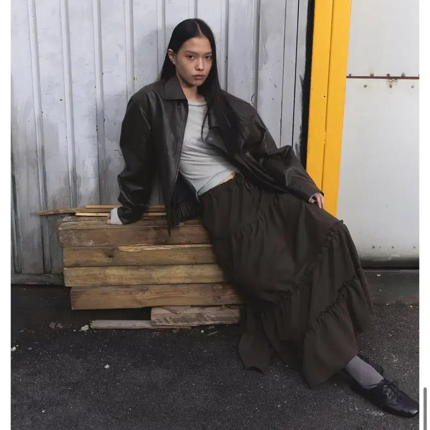 [BUNJANG] ORDES Frill Maxi Skirt - Khaki / 새상품) ORDES 프릴 맥시 스커트 카키