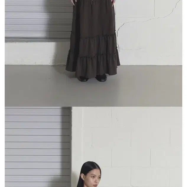 [BUNJANG] ORDES Frill Maxi Skirt - Khaki / 새상품) ORDES 프릴 맥시 스커트 카키