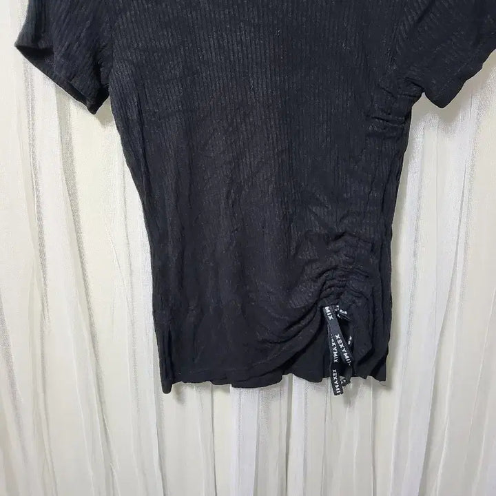 [BUNJANG] Xexymix Black Ribbed Shirred Short Sleeve T-shirt / 젝시믹 블랙 골지 셔링 반팔 티셔츠