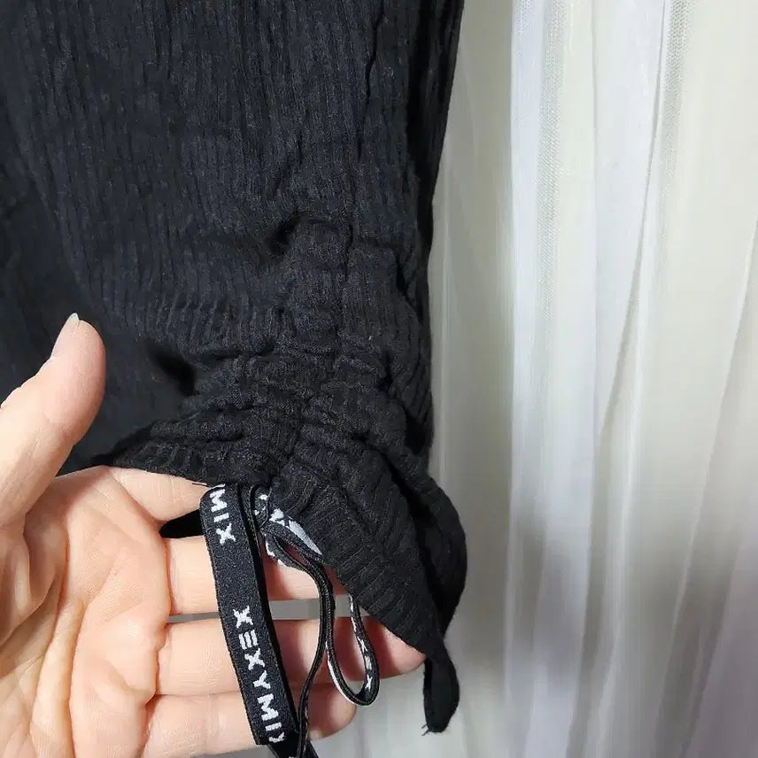 [BUNJANG] Xexymix Black Ribbed Shirred Short Sleeve T-shirt / 젝시믹 블랙 골지 셔링 반팔 티셔츠