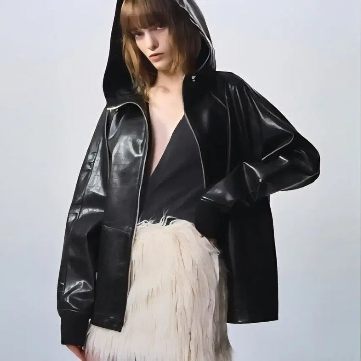 [BUNJANG] SYSTEM Paris Leather Hooded Zip-up Jacket / (한섬) SYSTEM 시스템 파리 레더 후드집업 점퍼