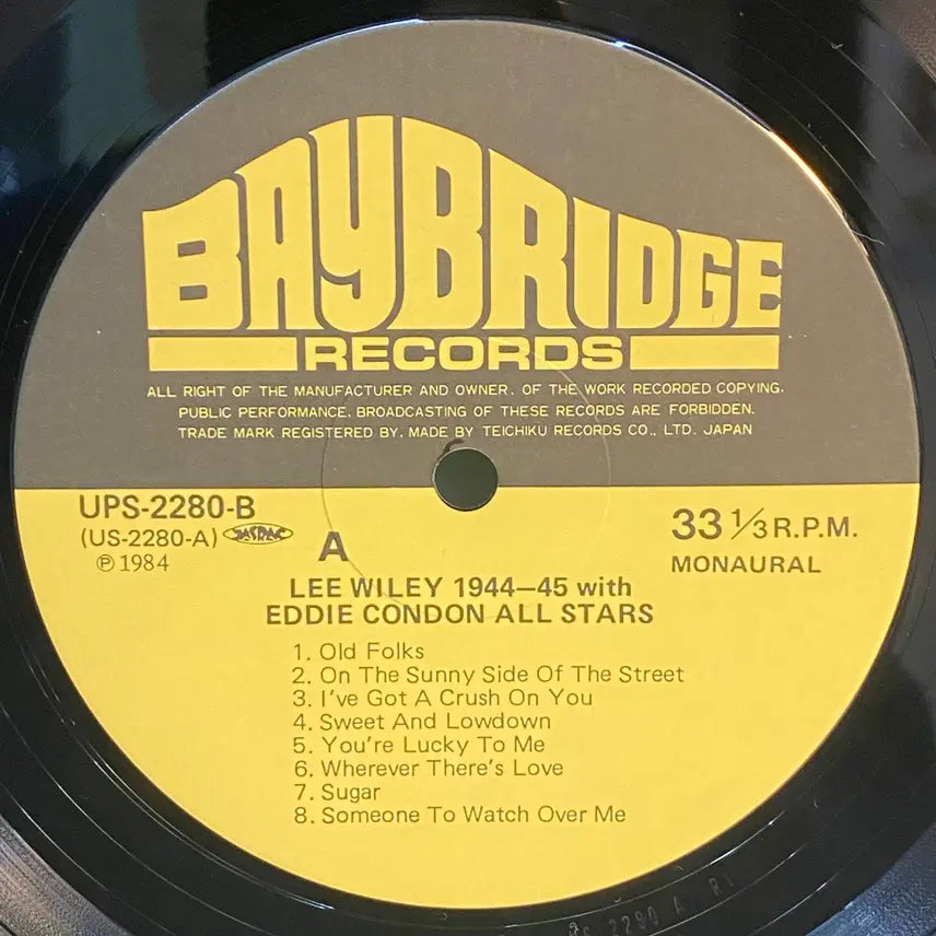 [BUNJANG] Lee Wiley With Eddie Condon 1944-45 Vinyl Record / (LP-재즈보컬) Lee Wiley With Eddie Condon Al