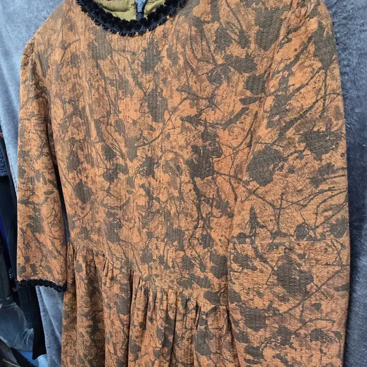 [BUNJANG] Black Pattern Flare Dress / 감색 블랙 패턴 플레어 원피스