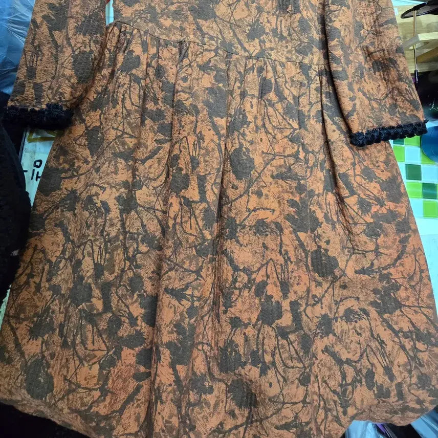 [BUNJANG] Black Pattern Flare Dress / 감색 블랙 패턴 플레어 원피스