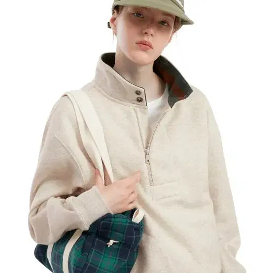 [BUNJANG] Sunlove Cabin Half Zip Sweatshirt Oatmeal / 썬러브 하프집 스웻셔츠 오트밀