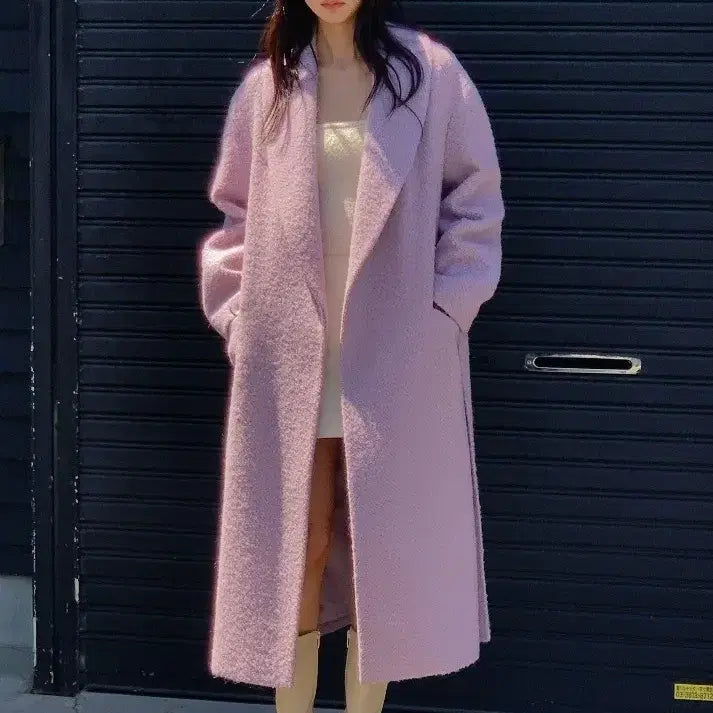 [BUNJANG] Blumin Herringbone Robe Coat - Lilac / 블루민 꾸안꾸 헤링본 로브 코트 라일락
