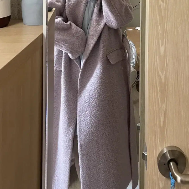 [BUNJANG] Blumin Herringbone Robe Coat - Lilac / 블루민 꾸안꾸 헤링본 로브 코트 라일락