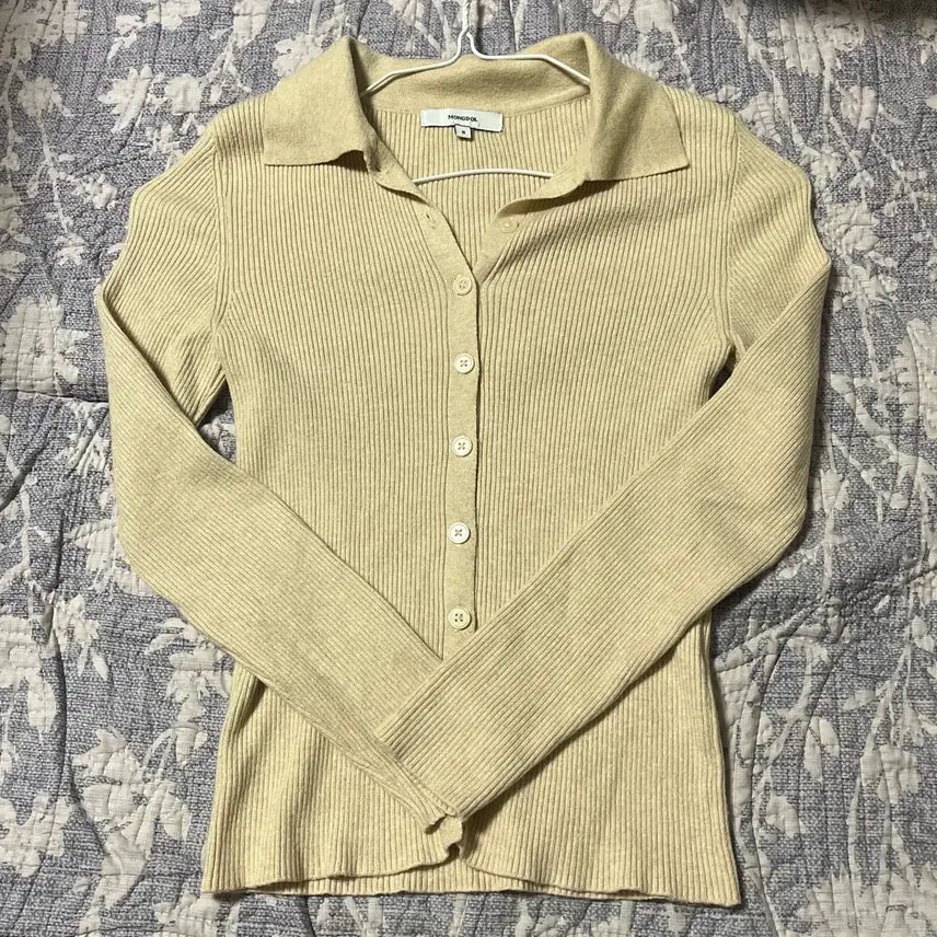 [BUNJANG] Mongdol Oatmeal Ribbed Collar Cardigan (S) / 몽돌 골지 카라 가디건 오트밀 s