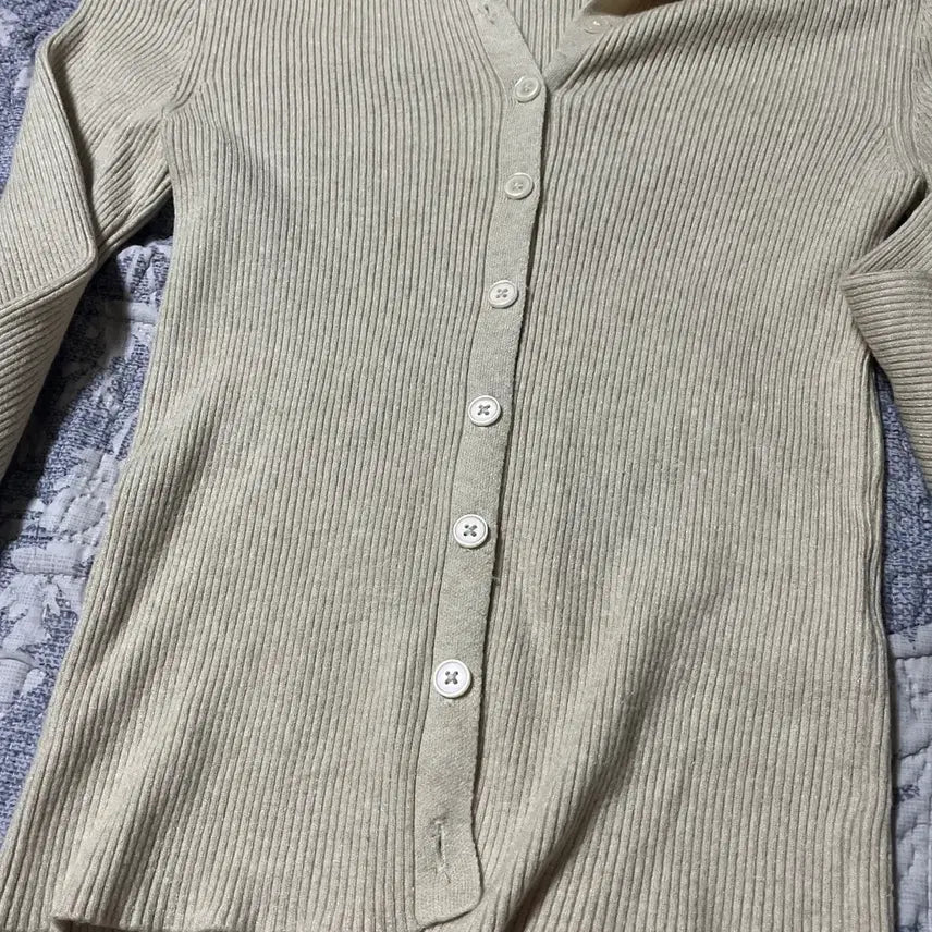 [BUNJANG] Mongdol Oatmeal Ribbed Collar Cardigan (S) / 몽돌 골지 카라 가디건 오트밀 s