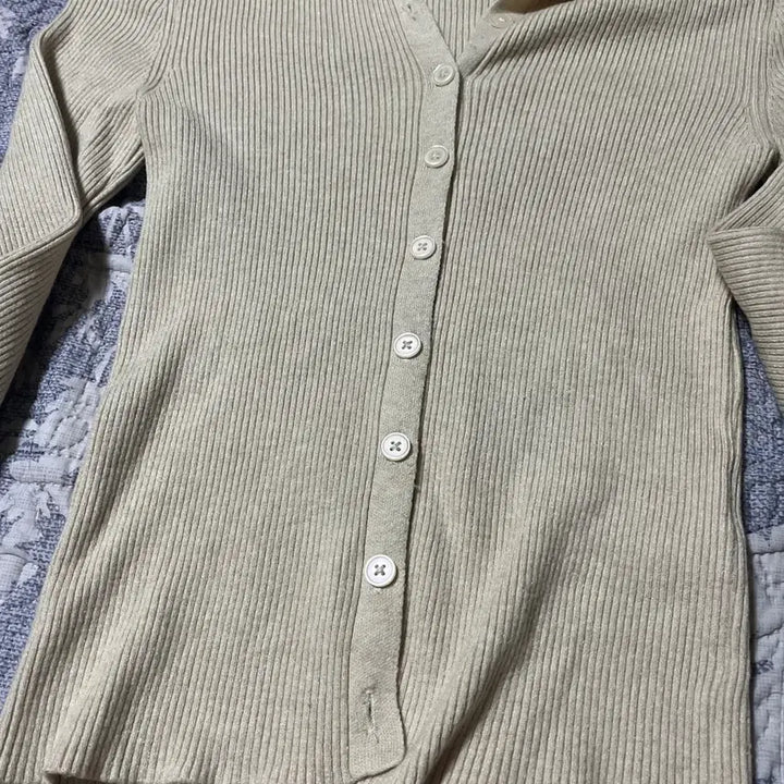 [BUNJANG] Mongdol Oatmeal Ribbed Collar Cardigan (S) / 몽돌 골지 카라 가디건 오트밀 s