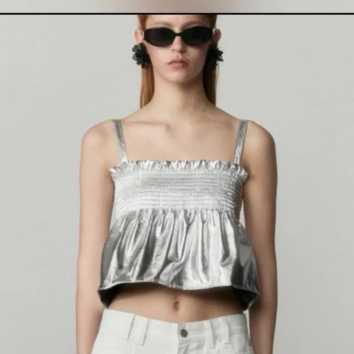 [BUNJANG] Burmula Silver Smoking Flared Top / 새상품) Burmula 버뮬라 실버 스모킹 플레어드 탑 S