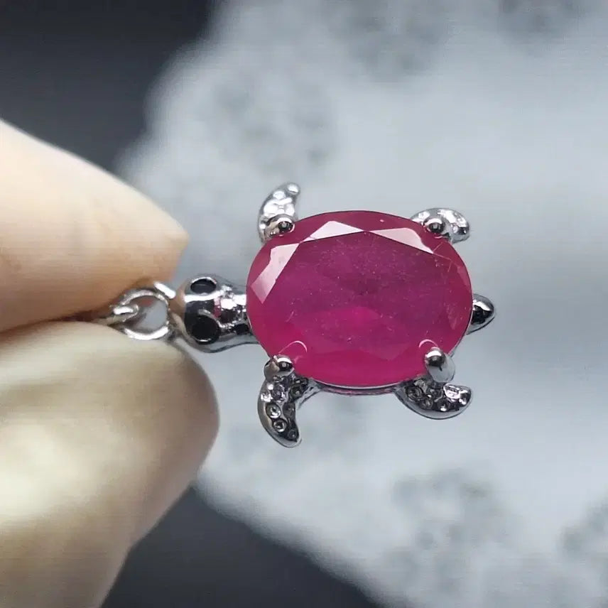[BUNJANG] Natural Ruby Turtle Pendant Necklace / 무병장수와부축적~붉은매력의 열정, 용기파워 천연 루비 거북컷팅써지컬펜