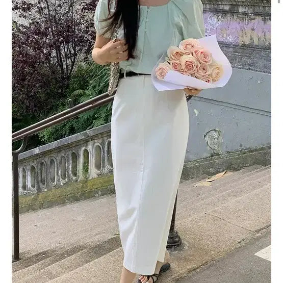 [BUNJANG] H-Line Long Skirt with Belt Set / 벨트 세트 H라인 롱 스커트