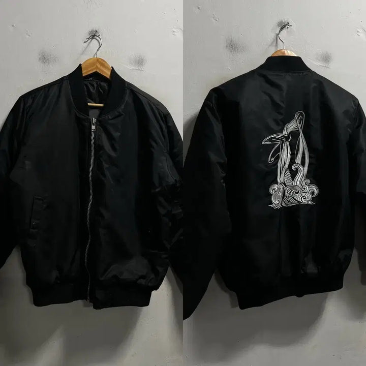 [BUNJANG] 100-105 Black Ma-1 Oversized Bomber Jacket / 100-105 블랙 Ma-1 빅로고 루즈핏 항공점퍼