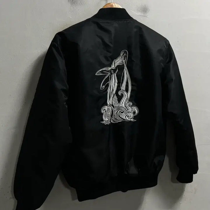 [BUNJANG] 100-105 Black Ma-1 Oversized Bomber Jacket / 100-105 블랙 Ma-1 빅로고 루즈핏 항공점퍼