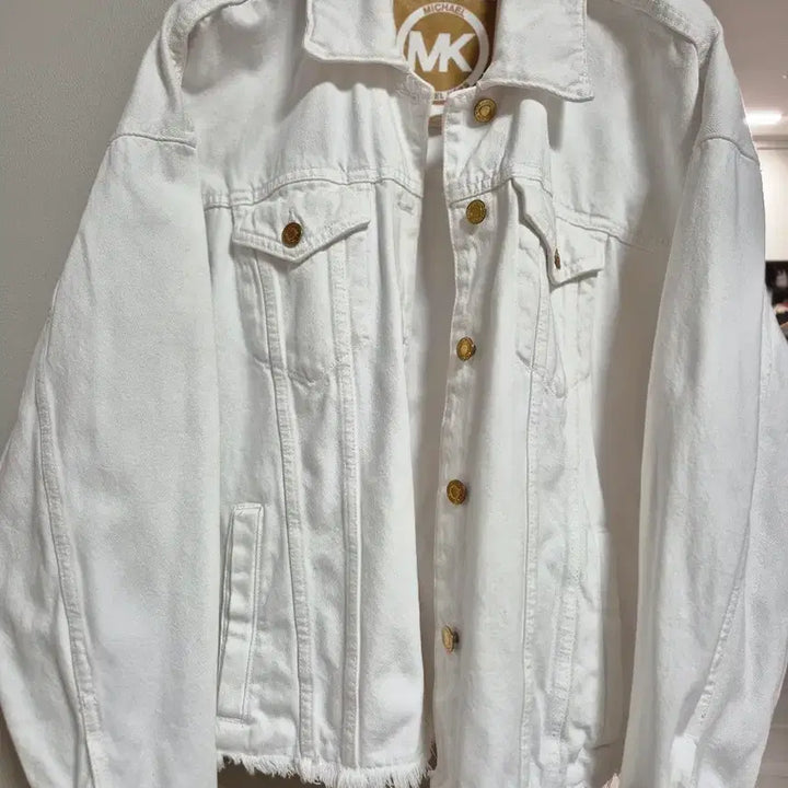 [BUNJANG] Michael Kors MK Logo White Denim Jacket / 마이클코어스 화이트 데님 자켓 MK 로고L