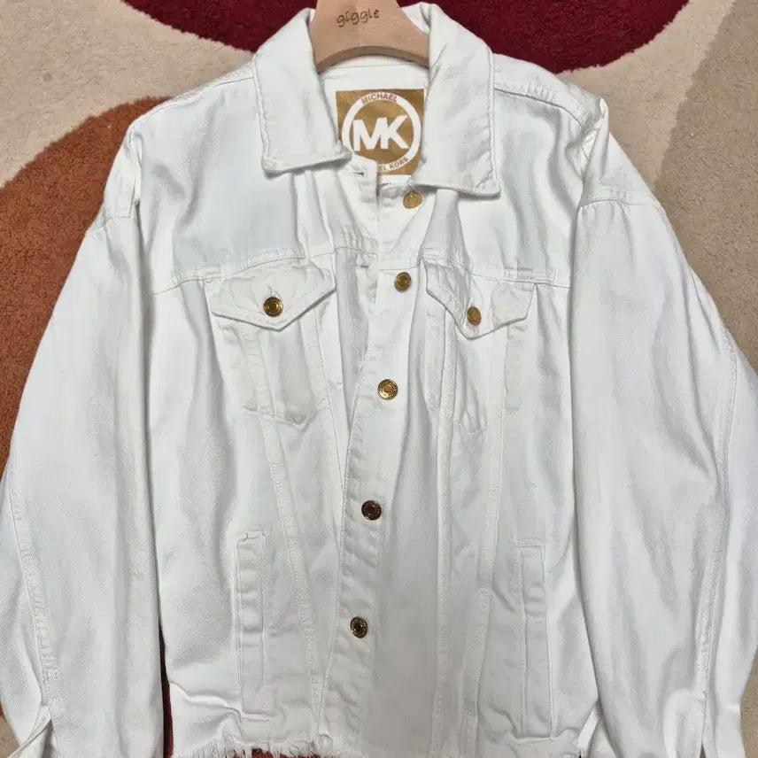 [BUNJANG] Michael Kors MK Logo White Denim Jacket / 마이클코어스 화이트 데님 자켓 MK 로고L