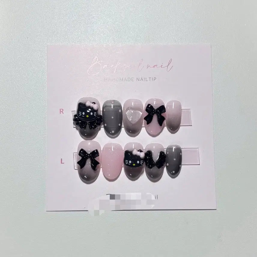 [BUNJANG] Dark Angel Nyang Custom Nail Tips / 다크 엔젤냥 수제네일팁