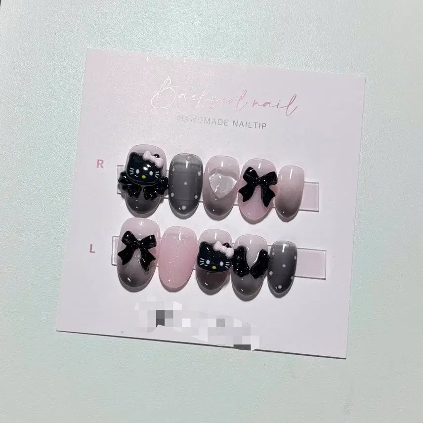 [BUNJANG] Dark Angel Nyang Custom Nail Tips / 다크 엔젤냥 수제네일팁