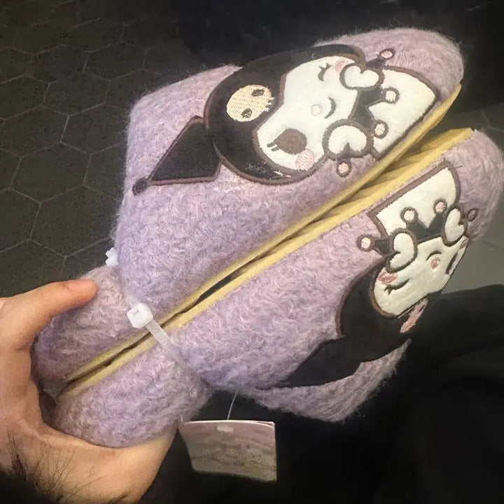 [BUNJANG] Kuromi Purple Plush Slippers / 쿠로미 캐릭터 털실내화 퍼플