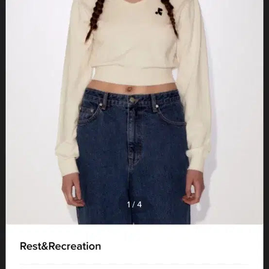 [BUNJANG] Rest&Recreation V-Neck Crop Knit Ivory / Rest&Recreation 레스트앤레크레이션 브이넥 크롭 니트 아이보리