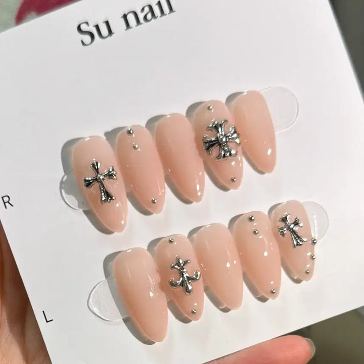 [BUNJANG] Handmade Cross Piercing Nail Tips / 십자가 피어싱 수제네일팁