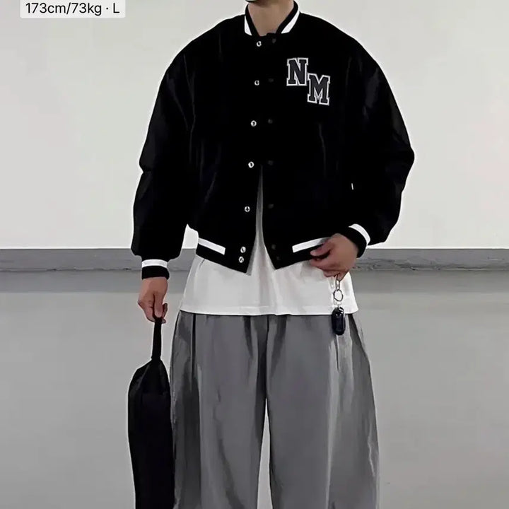 [BUNJANG] NoeManual Taylor Black Varsity Jacket / 노매뉴얼 테일러 블랙 바시티 자켓