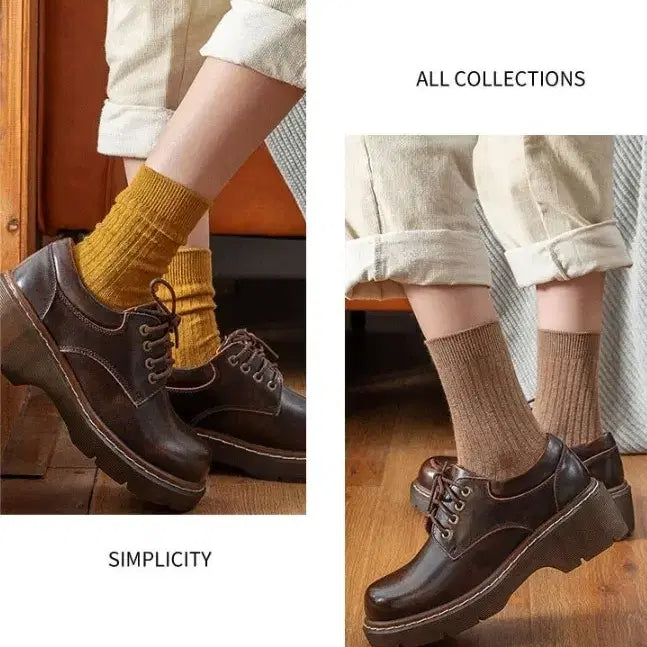 [BUNJANG] Women's Mid-Crew Ribbed Socks Set / [새상품/무료배송]여성 중목 골지 양말 10켤레 양말세트 패션 학생 4계
