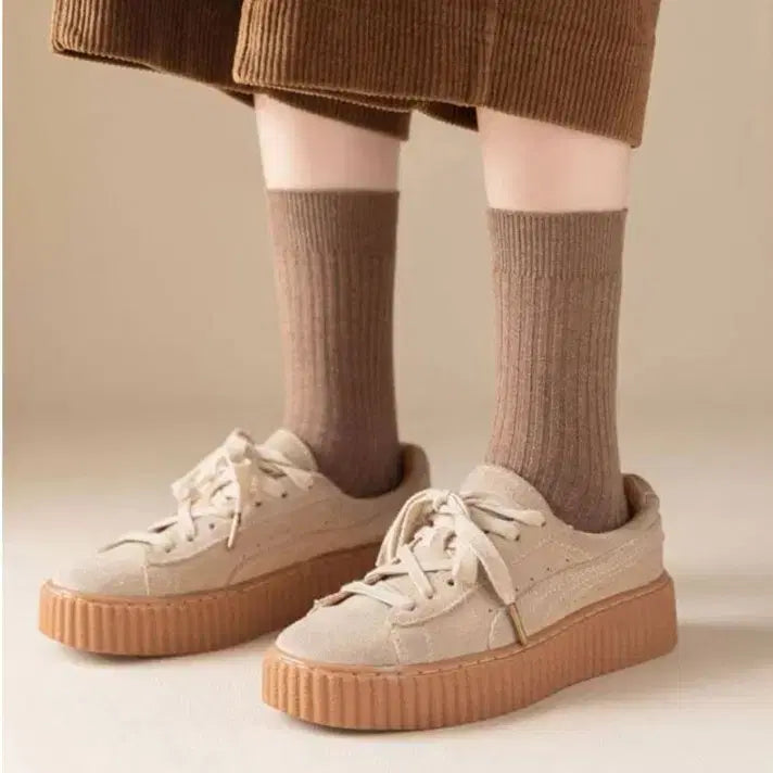 [BUNJANG] Women's Mid-Crew Ribbed Socks Set / [새상품/무료배송]여성 중목 골지 양말 10켤레 양말세트 패션 학생 4계