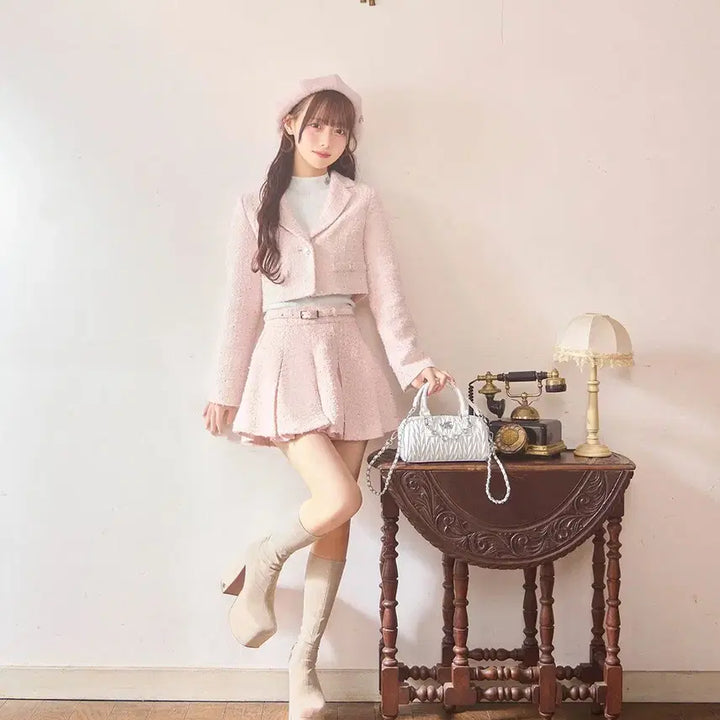 [BUNJANG] Michel Macaron Tweed Jacket and Skirt Set / 미셸마카롱 반짝이 트위드 재킷 스커트 셋업