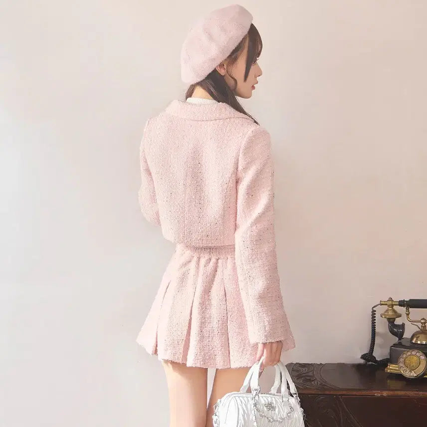 [BUNJANG] Michel Macaron Tweed Jacket and Skirt Set / 미셸마카롱 반짝이 트위드 재킷 스커트 셋업