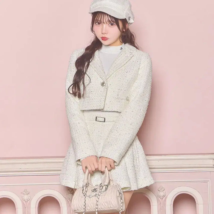 [BUNJANG] Michel Macaron Tweed Jacket and Skirt Set / 미셸마카롱 반짝이 트위드 재킷 스커트 셋업