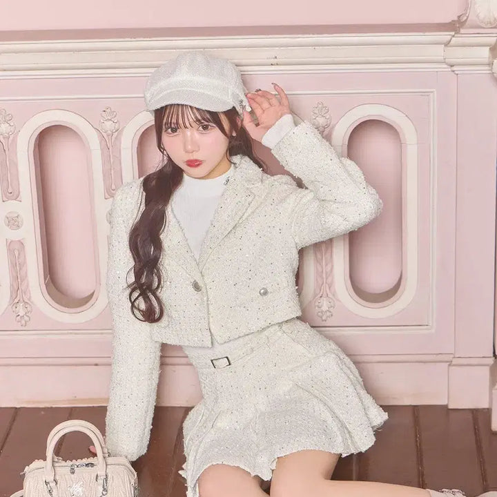 [BUNJANG] Michel Macaron Tweed Jacket and Skirt Set / 미셸마카롱 반짝이 트위드 재킷 스커트 셋업