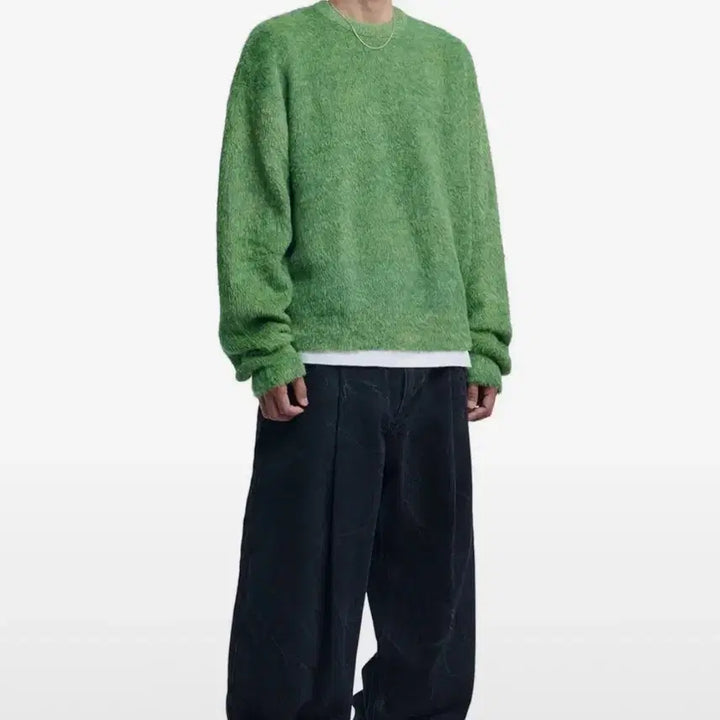 [BUNJANG] Nomoremanual Hairy Crop Knit Green / 노매뉴얼 크롭 헤어리 니트 그린
