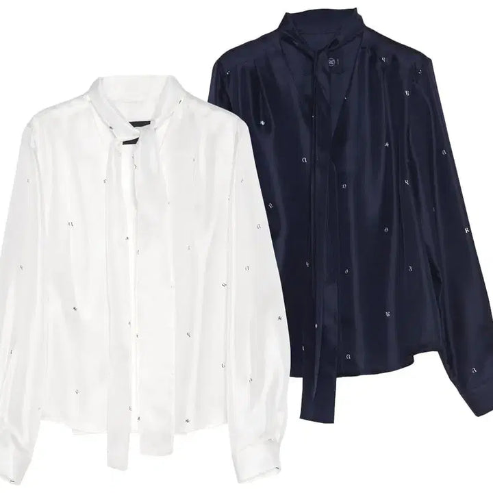 [BUNJANG] RECTO Silk Blouse Navy / 렉토 타이 실크 블라우스 네이비 구해요