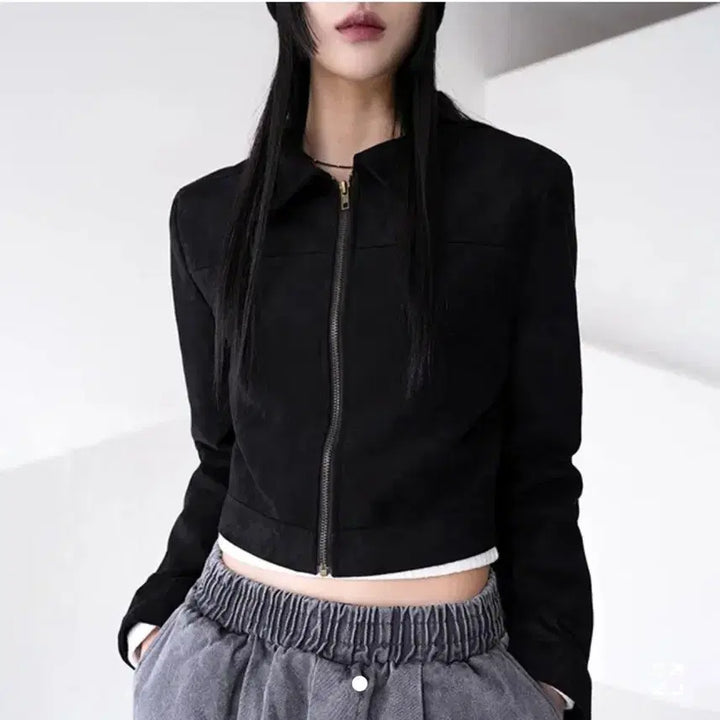[BUNJANG] Binary One Niku Suede Crop Jacket / 바이너리원 니쿠 스웨이드 크롭자켓