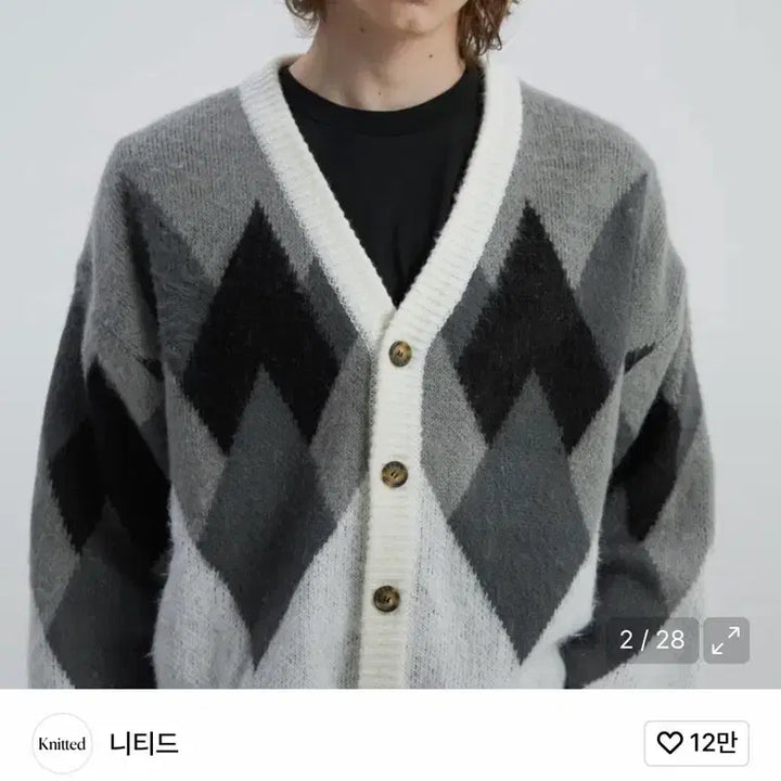 [BUNJANG] Knitted Argyle Pattern Wool Cardigan / 니티드 아가일 패턴 울 가디건