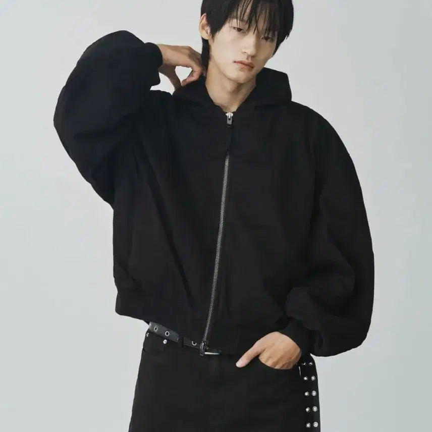 [BUNJANG] Branded Shirring Hooded Bomber Jacket / [L] 브랜디드 셔링 후드 봄버 자켓